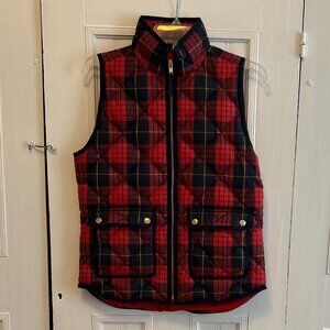 JCrew Plaid Quilted Vest, XS, Red and Navy